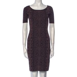 GUCCI Purple Snake Print Stretch Knit Sheath Midi Dress Scoop Neck Sz Small EUC